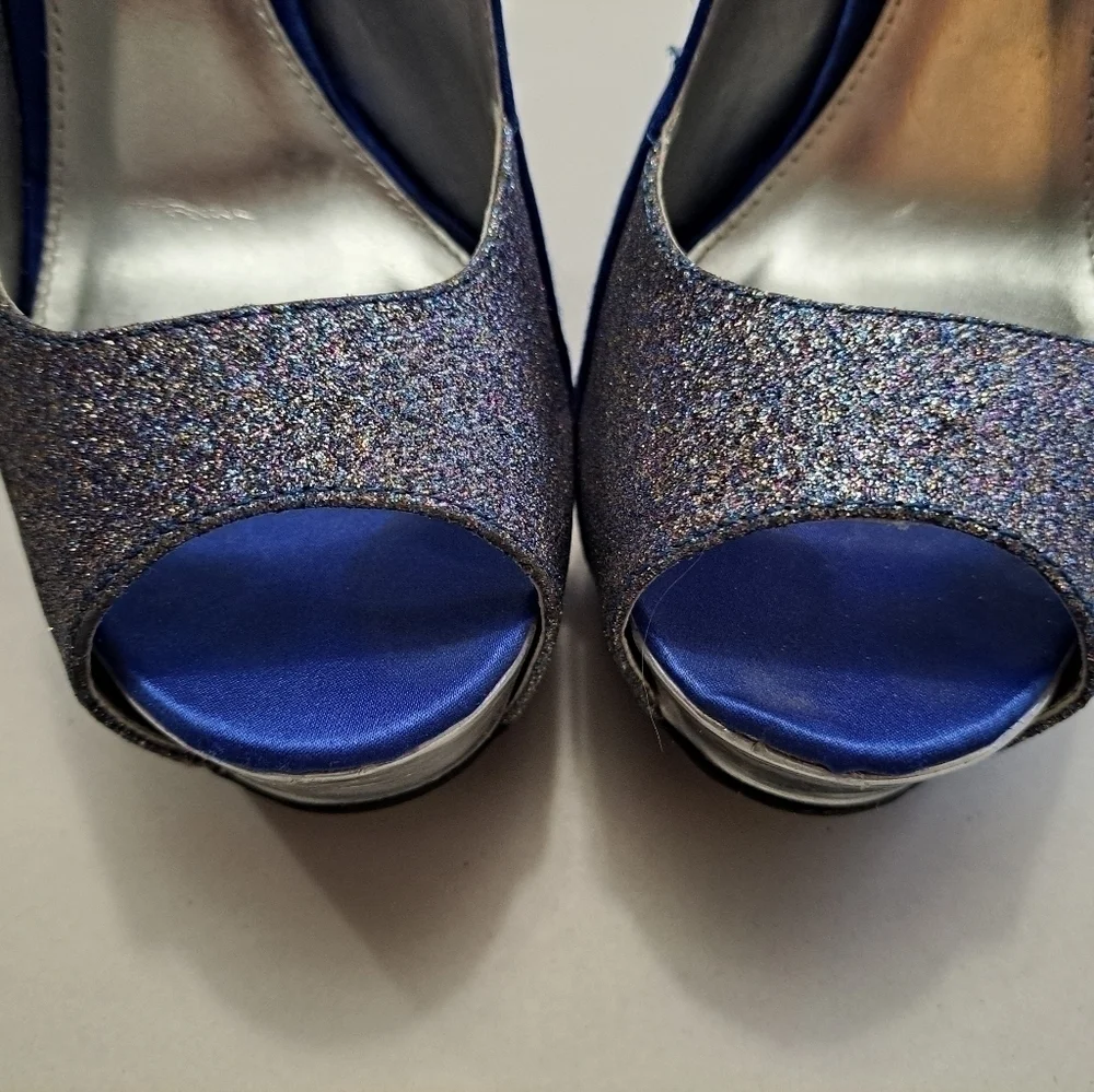 Quipid Satin & Glitter Open Toe Slingback Sandal